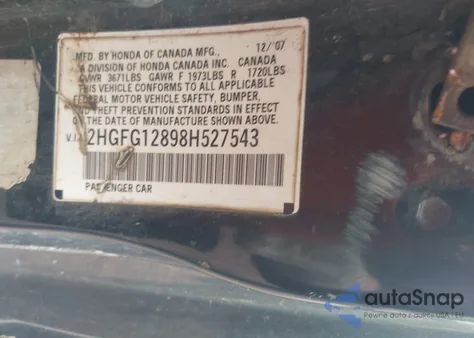 2008 Honda Civic Ex из США, поврежденный, VIN 2HGFG12898H527543